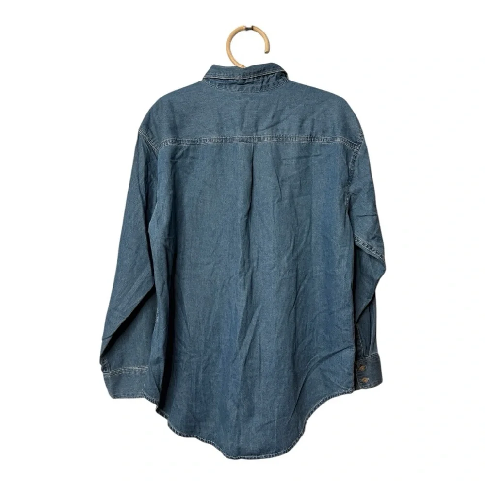 J Crew Chambray Button Down Relaxed Fit Denim Faux Pocket Shirt NEW‎ BY725
